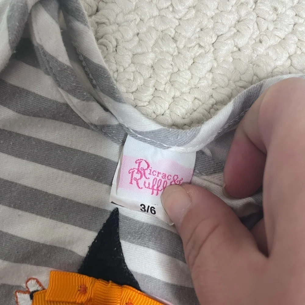 Ricrac and Ruffles fall Halloween striped owl one piece outfit size 3/6 months